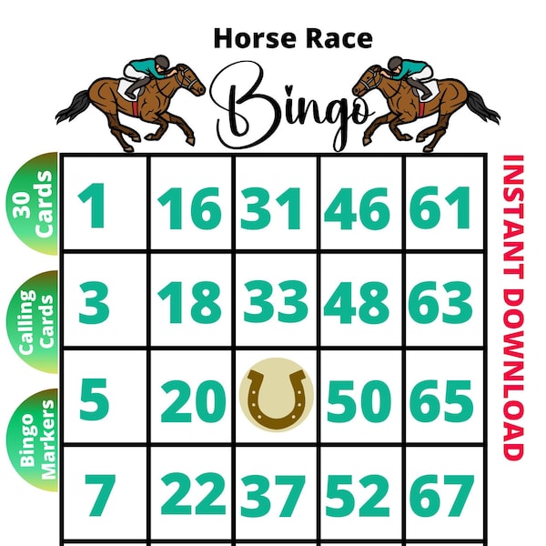 HORSE RACING 30 Bingo Cards, Printable Kids Bingo, Instant Horse Bingo Printable, Horse bingo For Kids, Horse Bingo Game