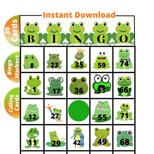 Printable Large Bingo cards With Frogs/bingo game bundle to play/Instantly Play Animal Bingo Game/Animal Bingo Game for Child 1