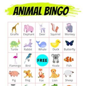 Animal Bingo Cards, Animal Bingo Game, Printable Animal bingo Cards, Fun Game For Kids and Adults, Zoo Animal Bingo Game,001