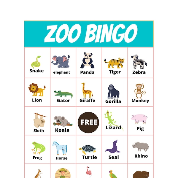 Instant Zoo Bingo Printable, Animal Bingo Game, Calling cards Bingo, Animal bingo For Kids, Animal Bingo Bundle, Animal Bingo, 14