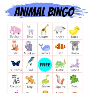 Animal Bingo Cards, Animal Bingo Game, Printable Animal bingo Cards, Fun Game For Kids and Adults, Zoo Animal Bingo Game,004