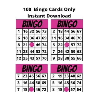Pink/Bingo Calling Cards/100 Bingo Cards/Pink Bingo Cards Template/Print and Play Bingo/Play Bingo Instantly/Bingo Cards For Children