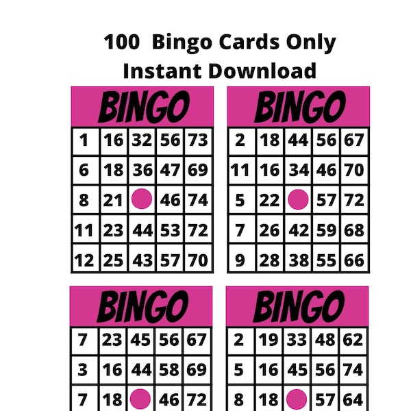 Pink/Bingo Calling Cards/100 Bingo Cards/Pink Bingo Cards Template/Print and Play Bingo/Play Bingo Instantly/Bingo Cards For Children