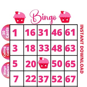 Heart Cupcakes Bingo Game, Cupcake BINGO Game for Children and Adults, Bingo Cards Cupcakes, Bingo Game Bundle To play 004