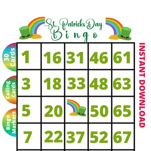Jeu de BINGO de la Saint-Patrick pour enfants et adultes, cartes de bingo la Saint-Patrick, lot de jeux de bingo pour jouer, bingo pour s'amuser en famille