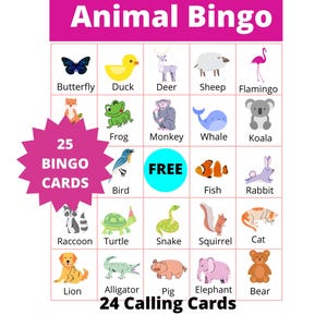 子供向けの動物ビンゴゲーム、動物の印刷可能な大きなビンゴカード/プレイできるビンゴゲームバンドル/すぐにプレイできる動物ビンゴゲーム