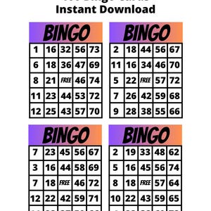 Classic Bingo Calling Cards, 100 Bingo Cards, Colored Bingo Cards Template, Print and Play Bingo, Play Bingo Instantly, Bingo For Children 2
