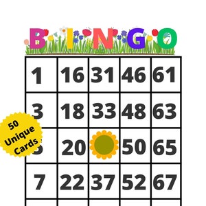 Bingo Calling Cards, Printable Bingo Game With Large Cards, Flower ...