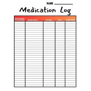 Medication Log Printable, Medication Tracker, Medication Intake Reminder, Medication List Template, Medication Schedule,7