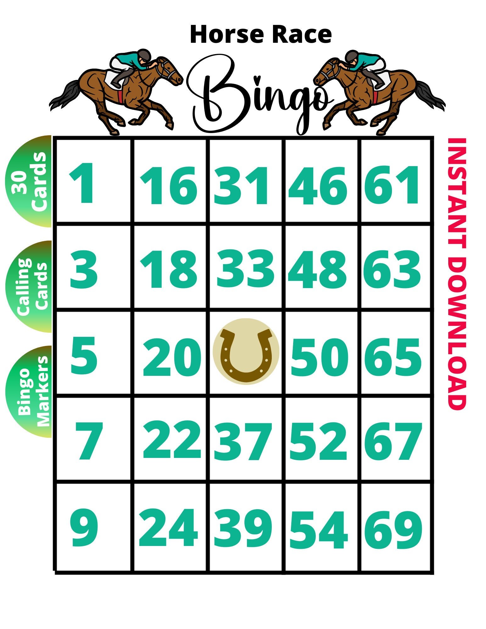 horse-racing-bingo-cards-printable-kids-bingo-instant-horse-etsy