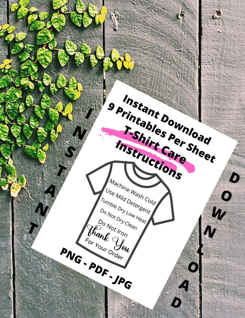 INSTANT DOWNLOAD T Shirt Care Instructions Card Template, Printable T ...