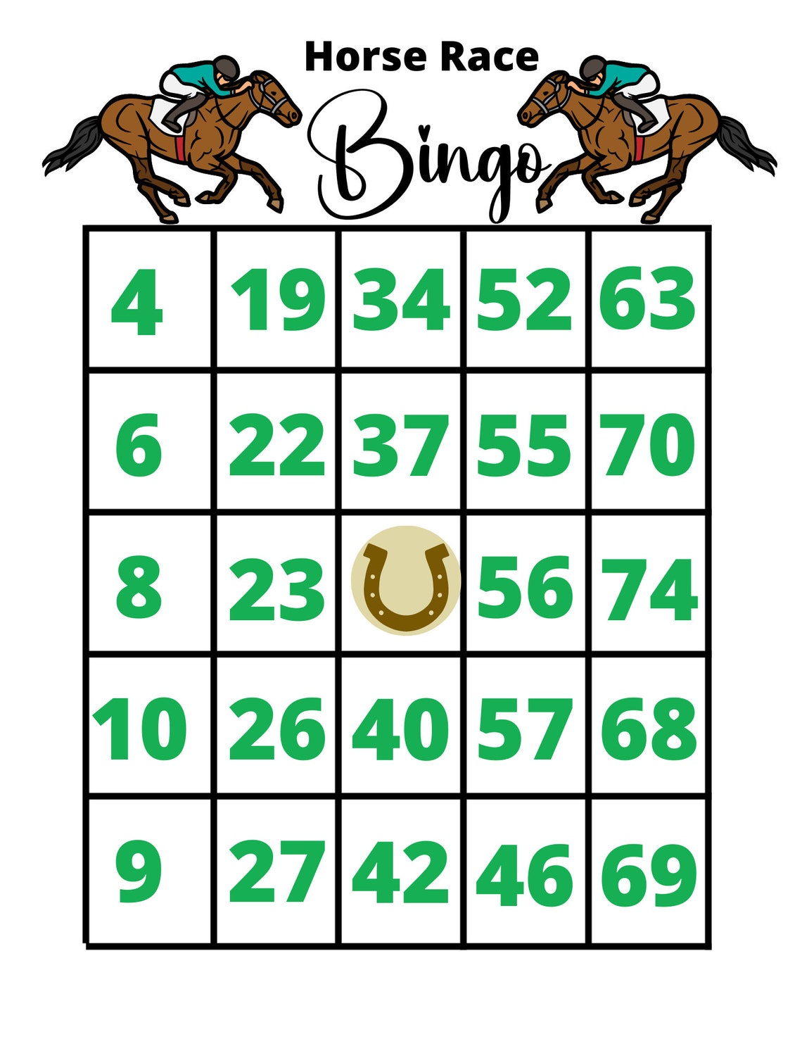 HORSE RACING Bingo Cards Printable Kids Bingo Instant Horse - Etsy