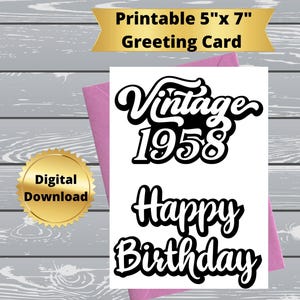 Cartão de aniversário engraçado para impressão da era vintage, cartão de aniversário engraçado para impressão, cartão de aniversário digital com citação engraçada, cartão de felicitações 5x7, 60
