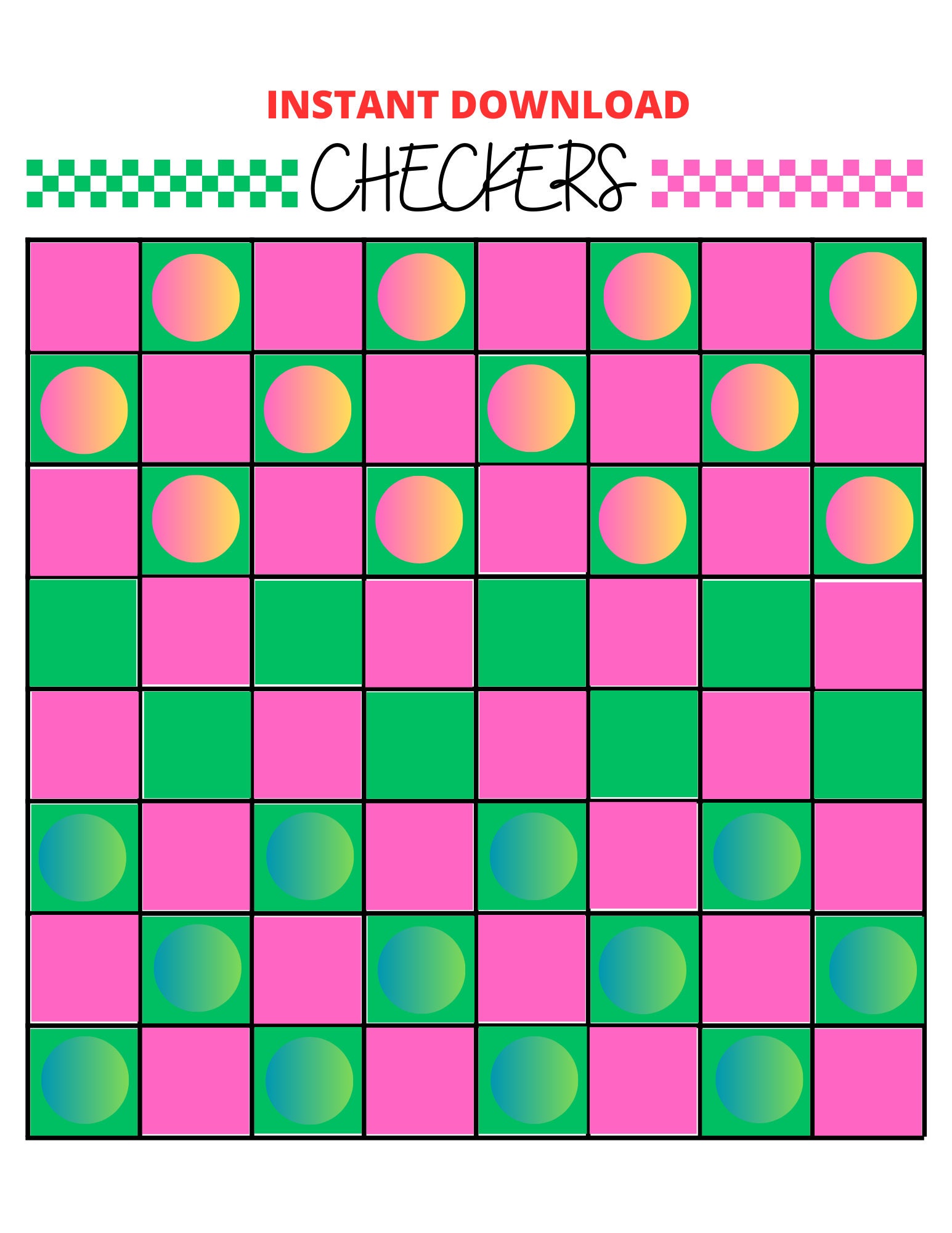Checkers Instant Download Game Checkers Printable Game Mini - Etsy