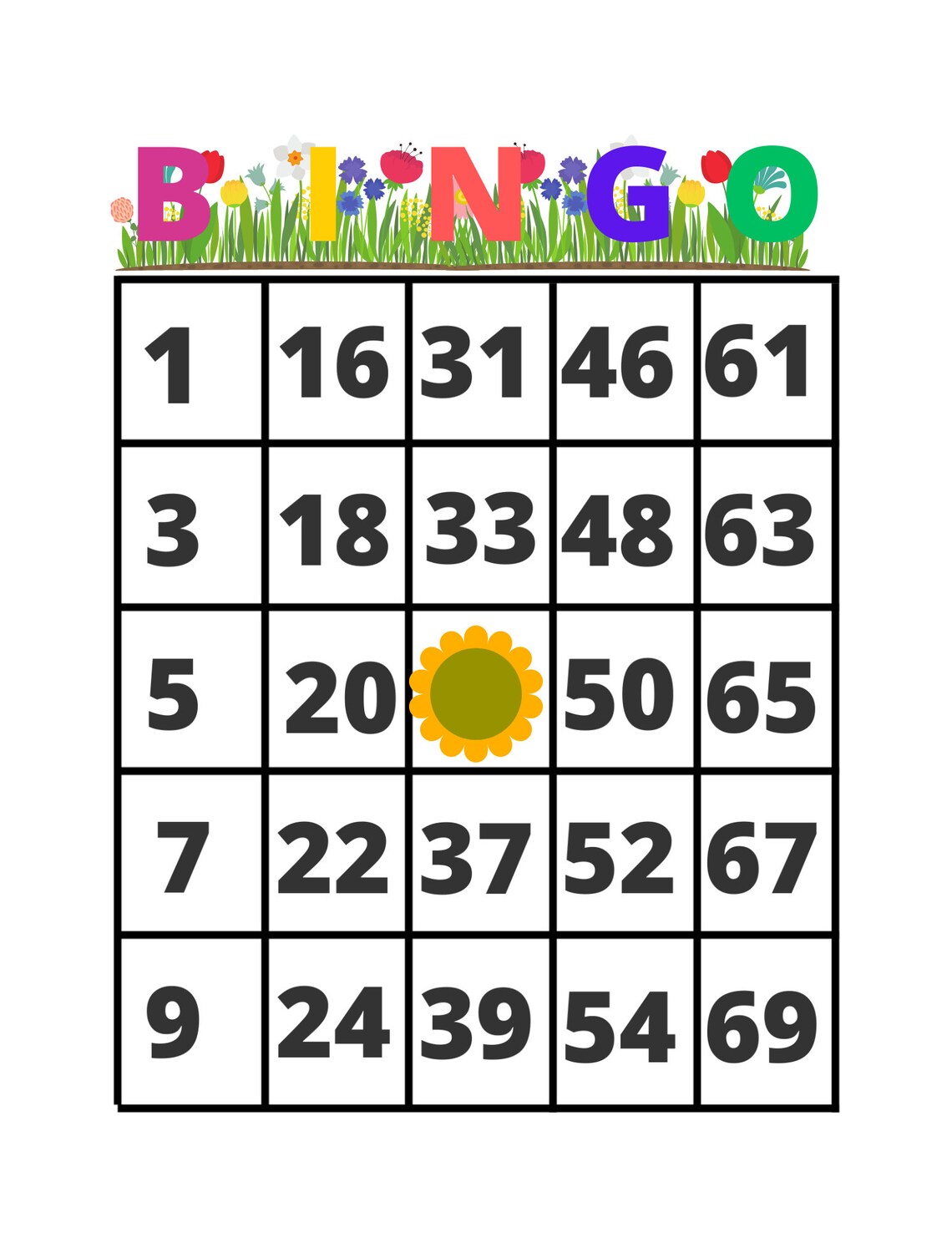 Bingo Calling Cards, Printable Bingo Game With Large Cards, Flower ...