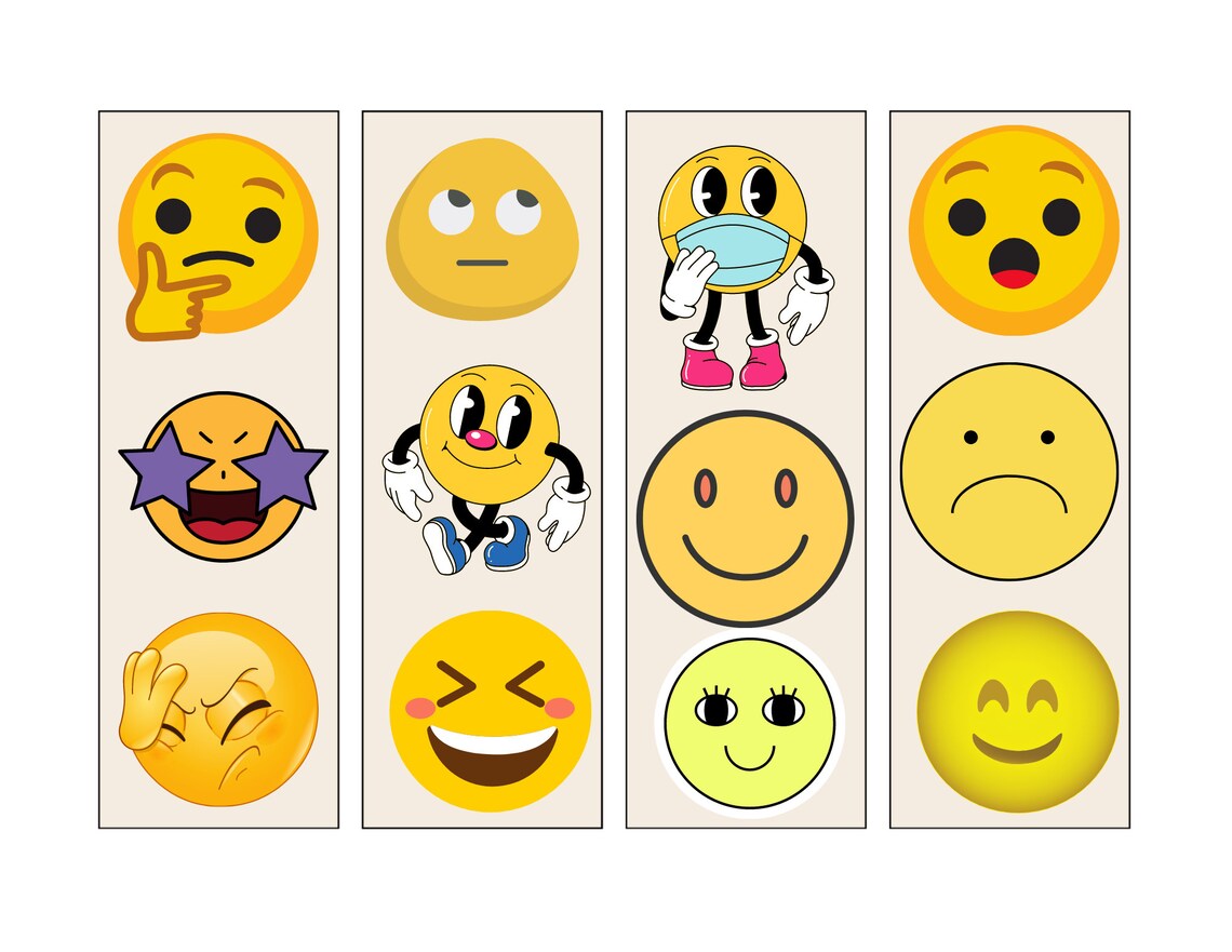 Emojis Printable Bookmark Bundle 16ct, Adult & Kids Bookish Stocking