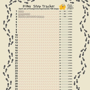 31 dagen stappenteller maandelijkse uitdaging afdrukbaar, wandeluitdagingtracker, maandelijks stappenlogboek, stappenteller, dagelijks stappenlogboek, fitnessplanner1