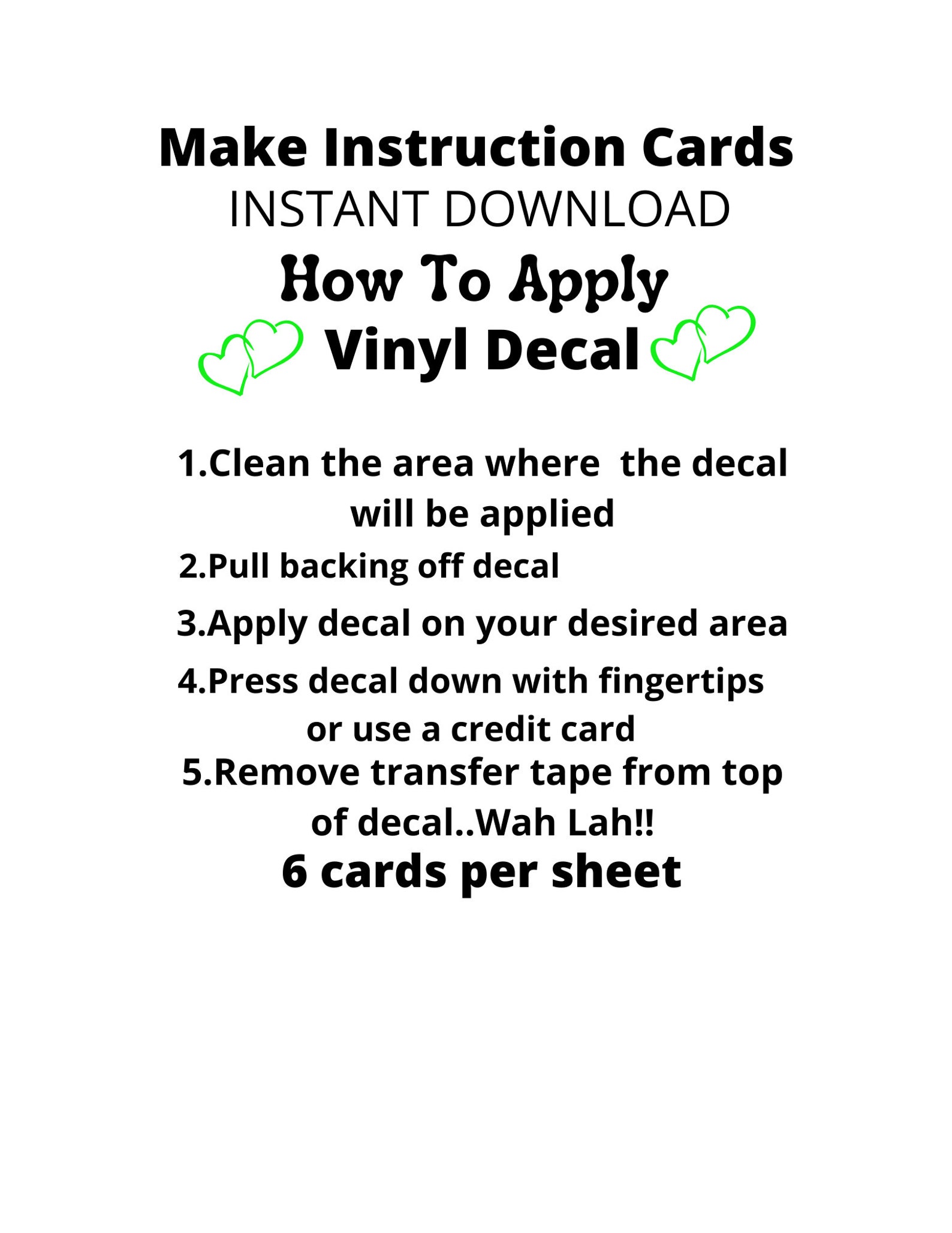 Apply Decals Instructions Bright Green Hearts Small Business Etsy