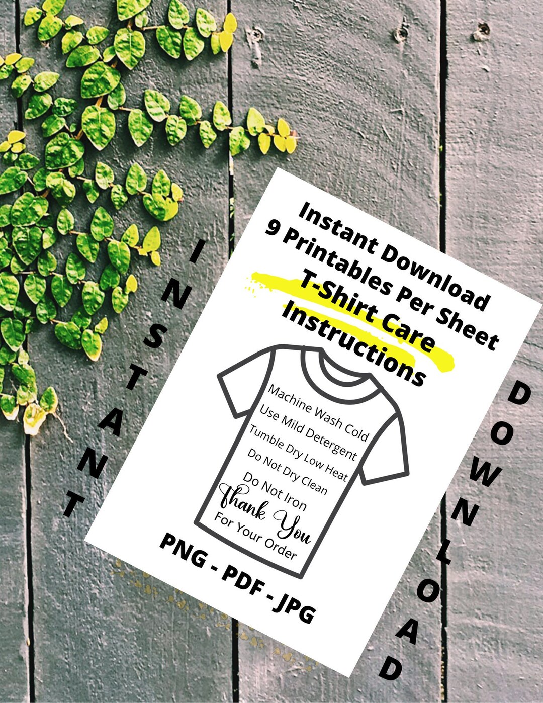 READY TO PRINT T-shirt Care Card, Printable T Shirt Care Instructions, T Shirt Care Instructions ...