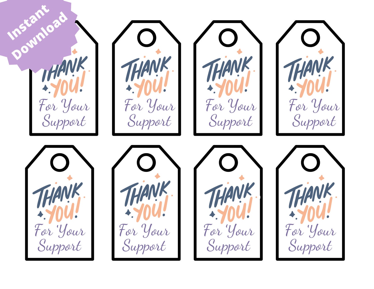 Thank You for Your Support Printable Tag, Print Your Own Gift Tags ...