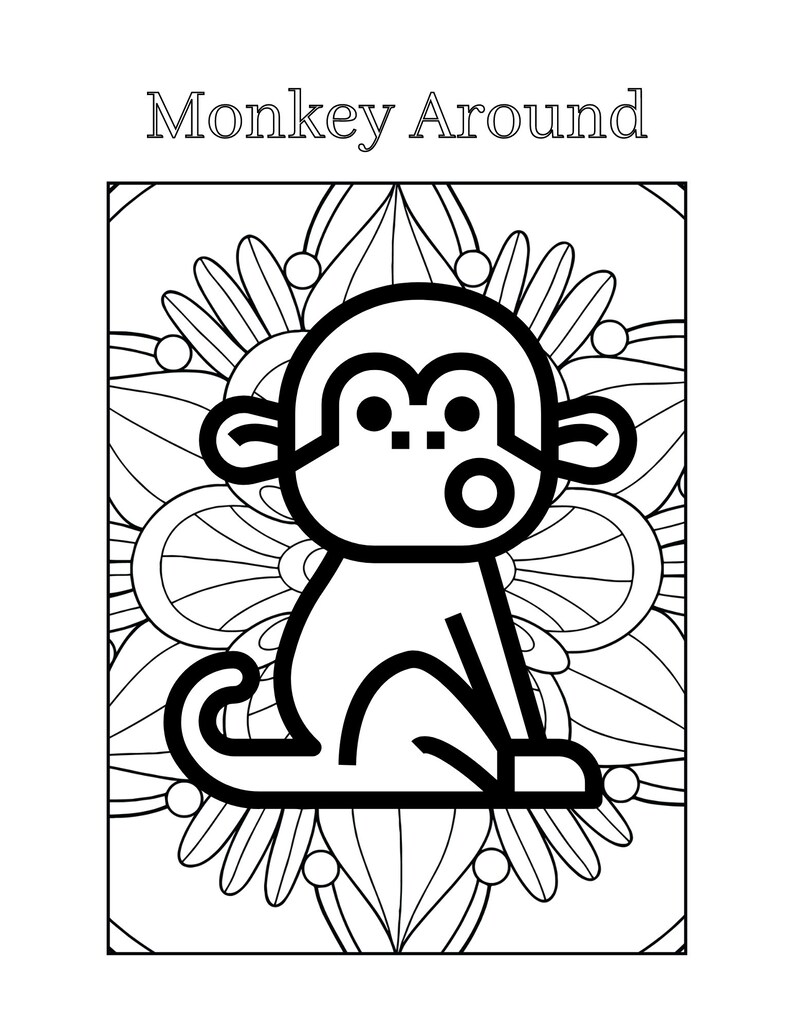 Mandala/monkey Coloring Pages for Adults and Kids 50 Monkey Etsy