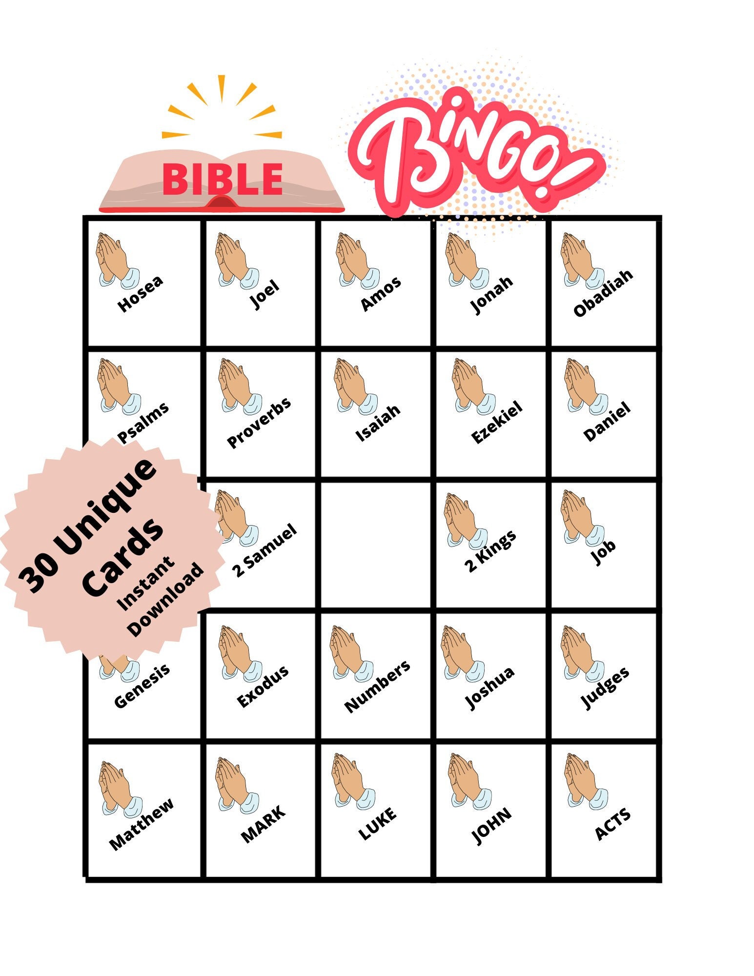Books of the Bible Bingo, Bible Bingo for Kids, Printable Bible Game ...