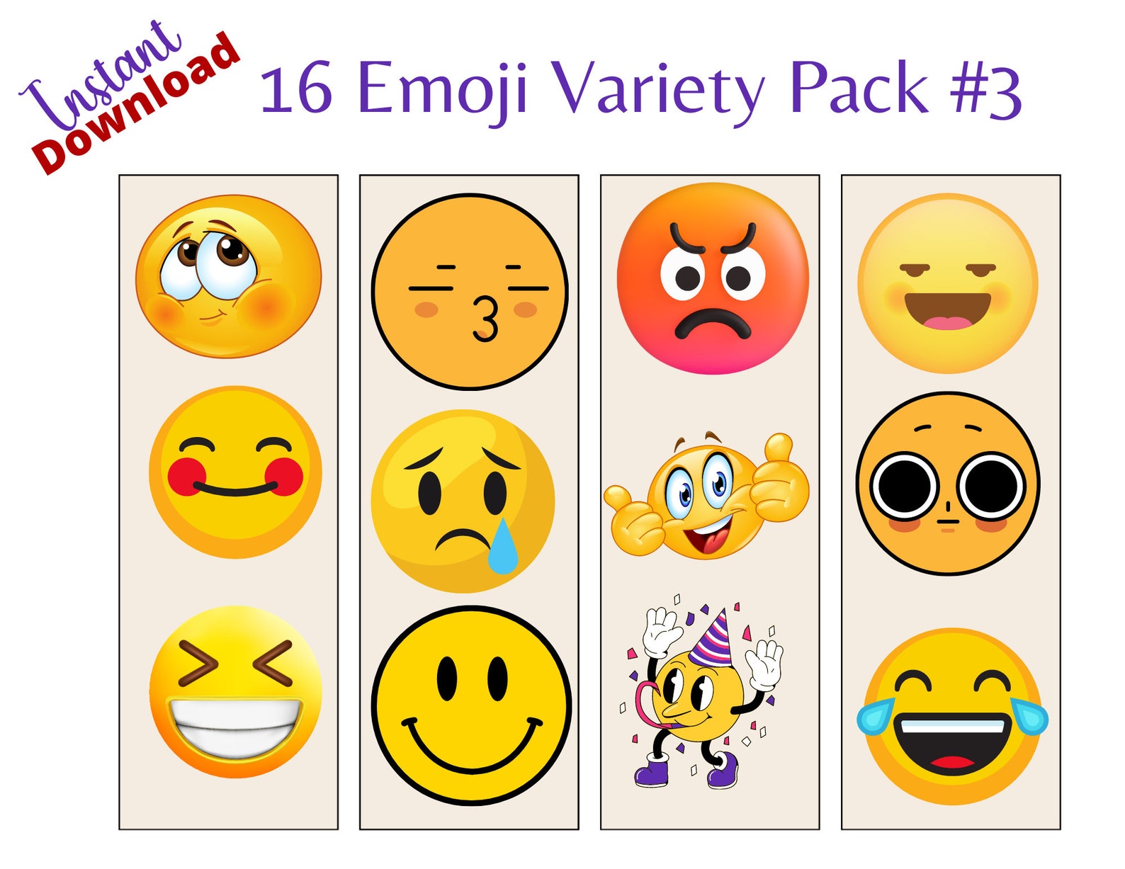 Emojis Printable Bookmark Bundle 16ct, Adult & Kids Bookish Stocking