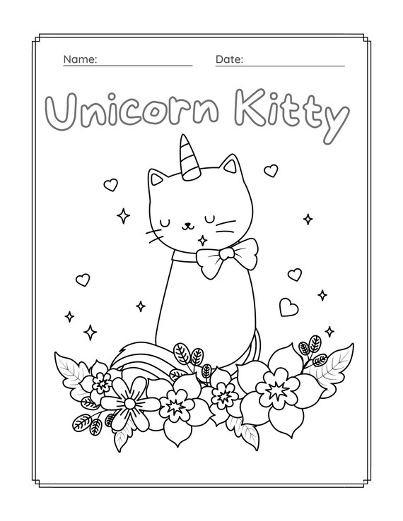 27 childrens unicorn kitty coloring pages instant download etsy