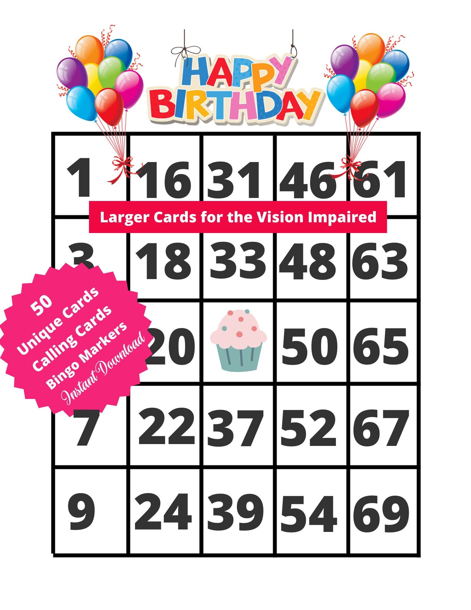 Birthday Bingo Game for Children, Play Bingo Instantly With Birthday