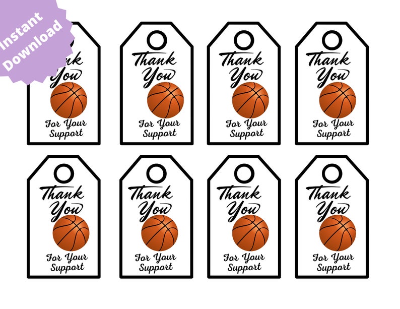 Basketball Thank You Support Tags for Customers, Print Your Own ...