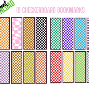 Fun Checkerboard Bookmarks, 16 Fun Checkerboard Bookmark Set, Fun bookmark For Adults, Instant Download Checkerboard Bookmarks