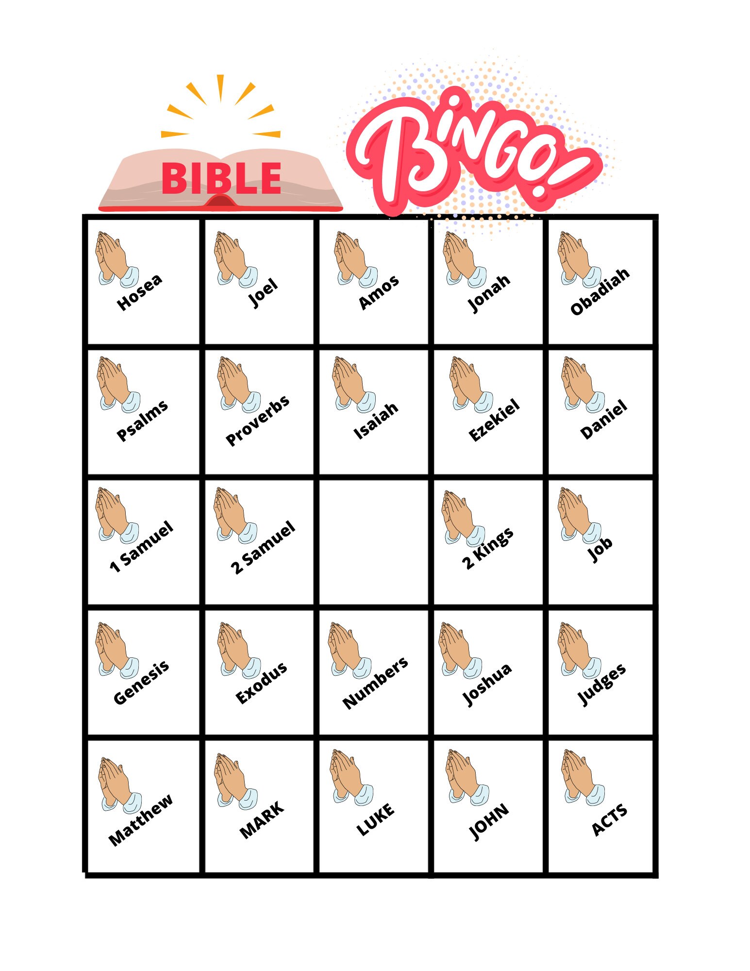 Books of the Bible Bingo, Bible Bingo for Kids, Printable Bible Game