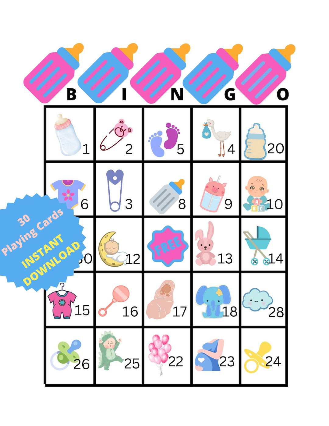 Baby Shower Bingo Printable, Fun Baby Shower Games, Co Ed Baby Shower