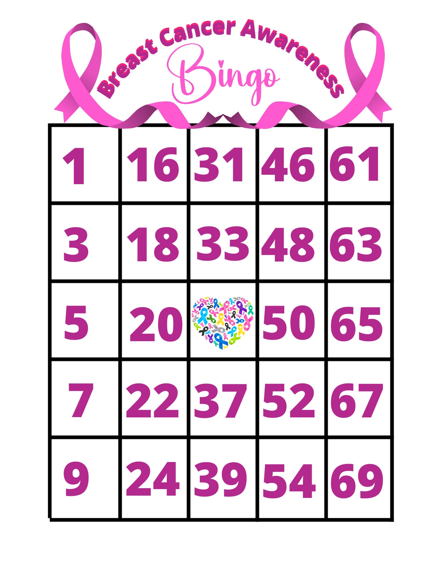 Printable Large Bingo Cards With Numbers,bingo Game Bundle to Play ...