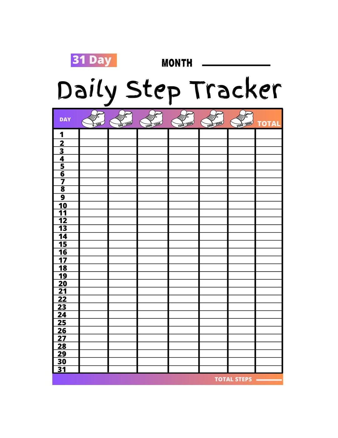 September Step Tracker 31 Day Step Tracker Monthly Challenge Printable, Walking Challenge ...