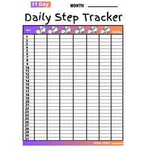 31 dagen stappenteller maandelijkse uitdaging afdrukbaar, wandeluitdagingtracker, maandelijks stappenlogboek, stappenteller, dagelijks stappenlogboek, fitnessplanner2