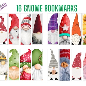 Christmas Gnome Printable Bookmark Variety Pack of 16, Adult and Childrens Book Accessory Holiday Gift, Instant Download Gnome Bookmark