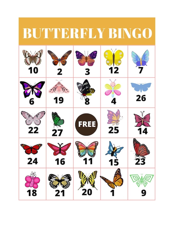 Butterfly Bingo/bingo Template/instant Butterfly Bingo Etsy
