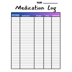 Medication Log Printable, Medication Tracker, Medication Intake Reminder, Medication List Template, Medication Schedule,10