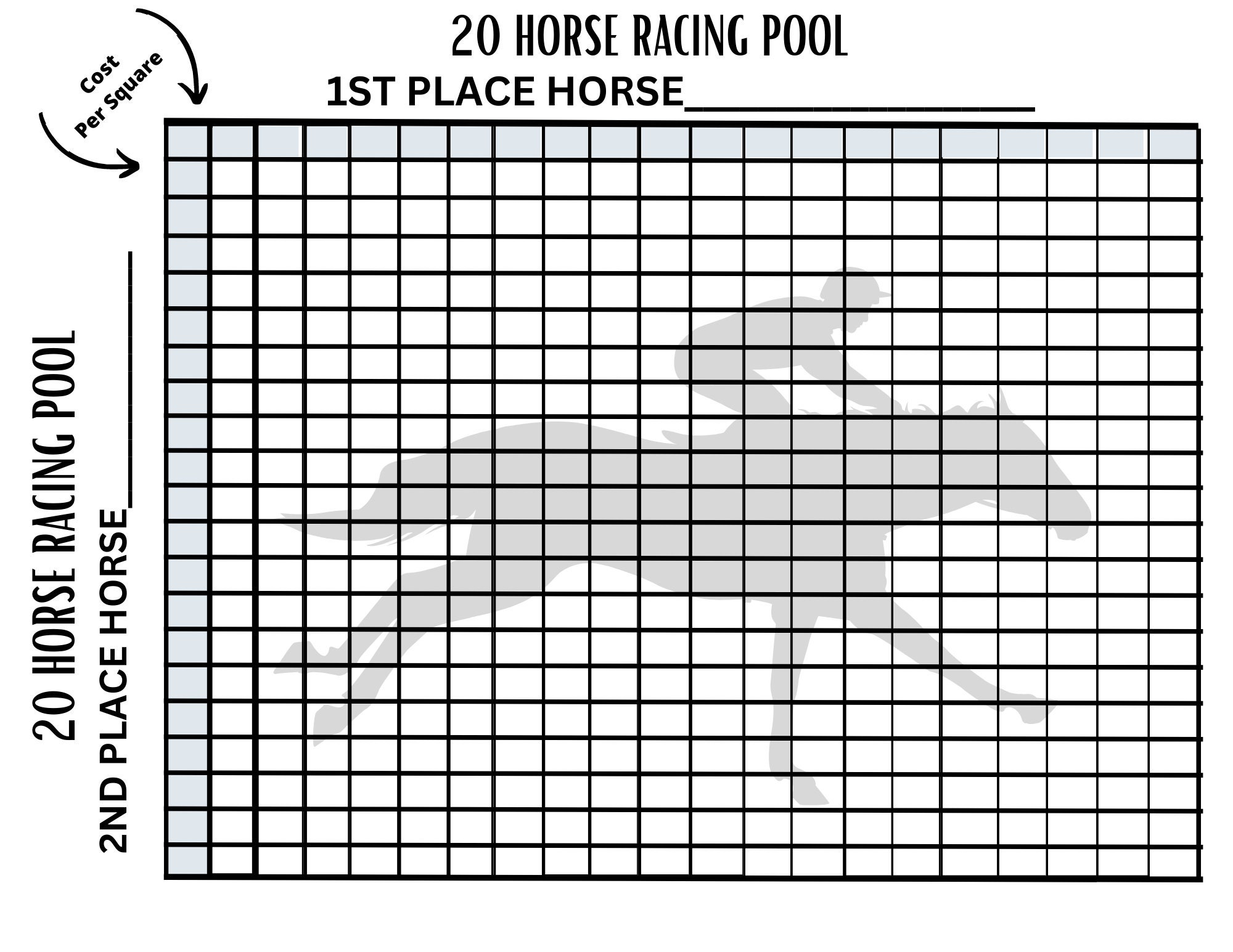 Horse Racing Betting, Pool for Horse Racing, Horse Racing Sheet With 100 Squares, Racing Squares