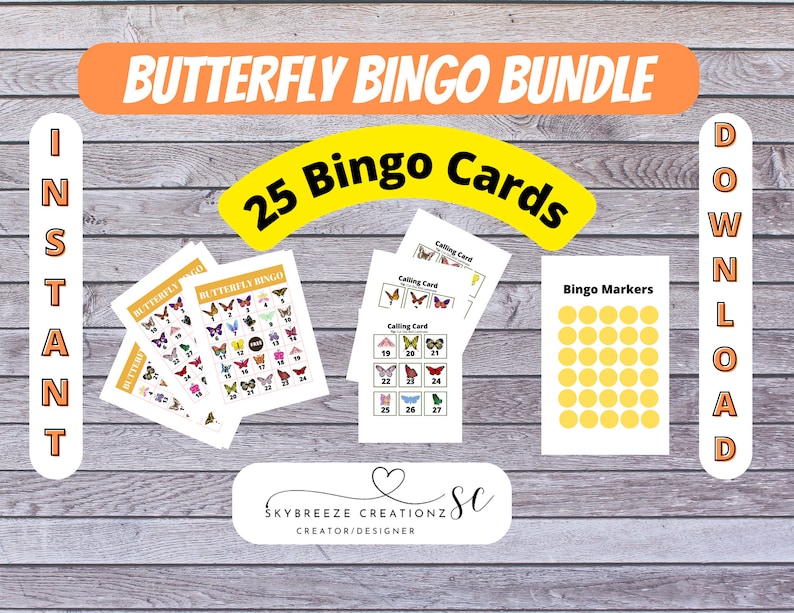 Bingo Card Game With Butterflies/bingo Game Bundle to Play/instant