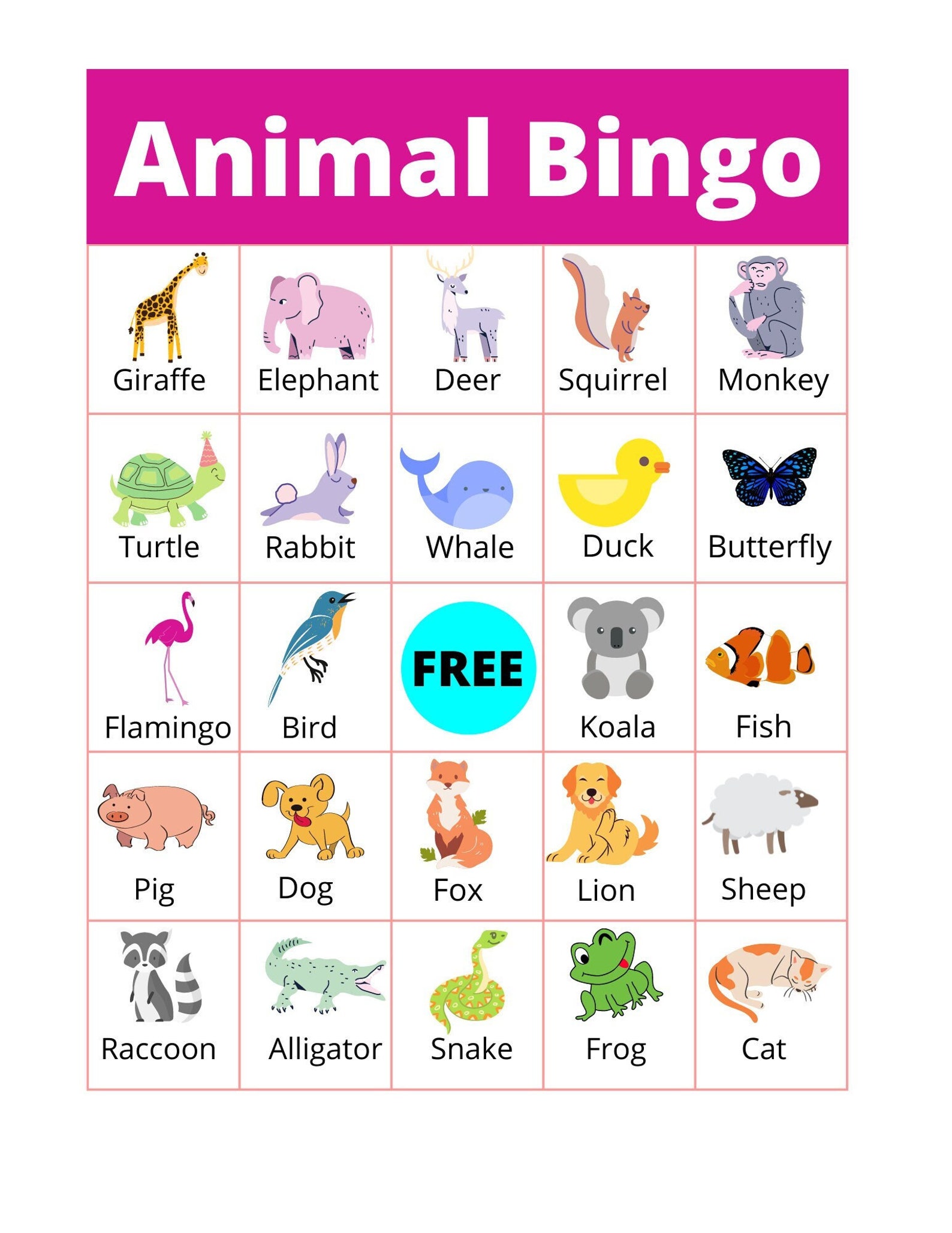 Printable Large Bingo Cards With Animals/bingo Game Bundle to Play ...