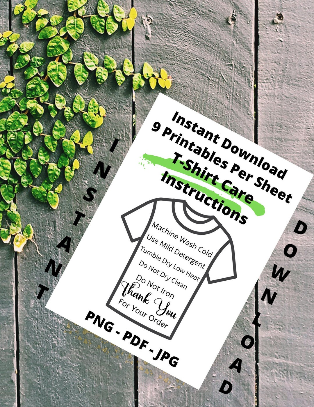 Ready to Print T-shirt Care Instructions Card Green Printable - Etsy