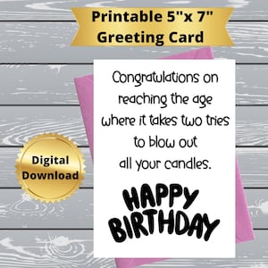 Carte d'anniversaire imprimable, carte d'anniversaire imprimable drôle, carte d'anniversaire numérique avec citation drôle, carte de voeux 5 x 7, 16