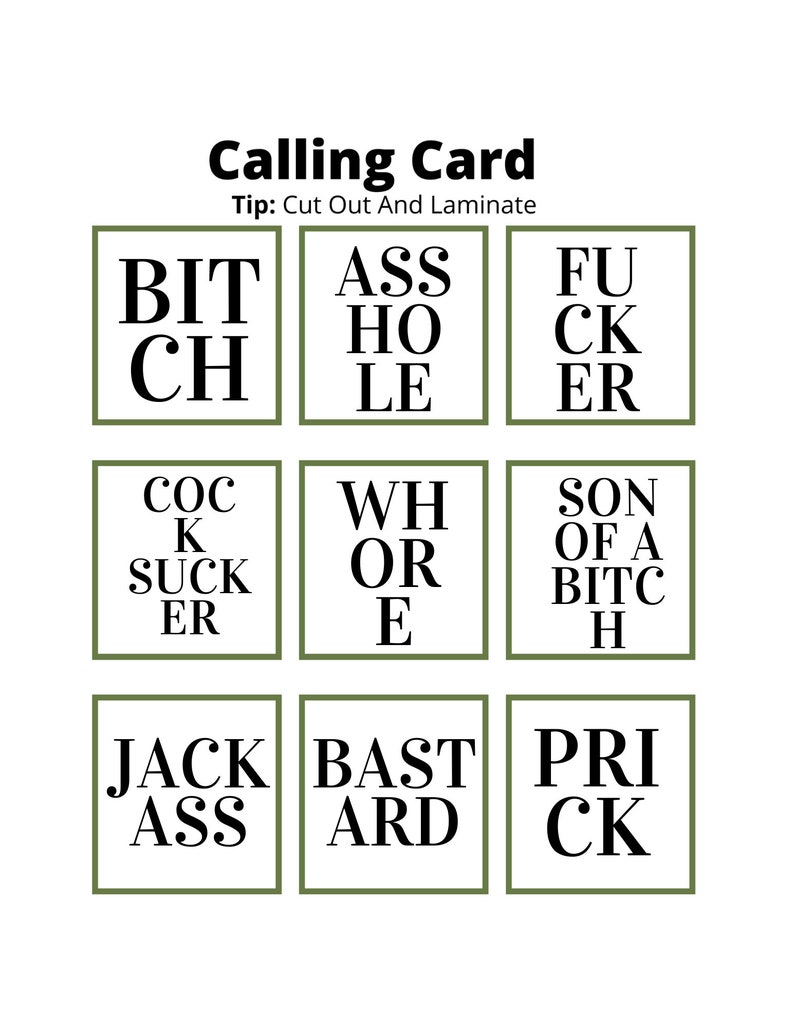 Adult Only Potty Mouth Bingo Game, Swear Word Bingo, Bingo Cards Bad