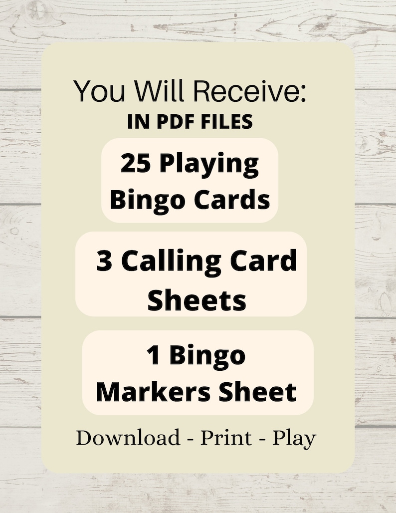 Bingo Calling Cards, Printable Bingo Game With Large Cards, Flower