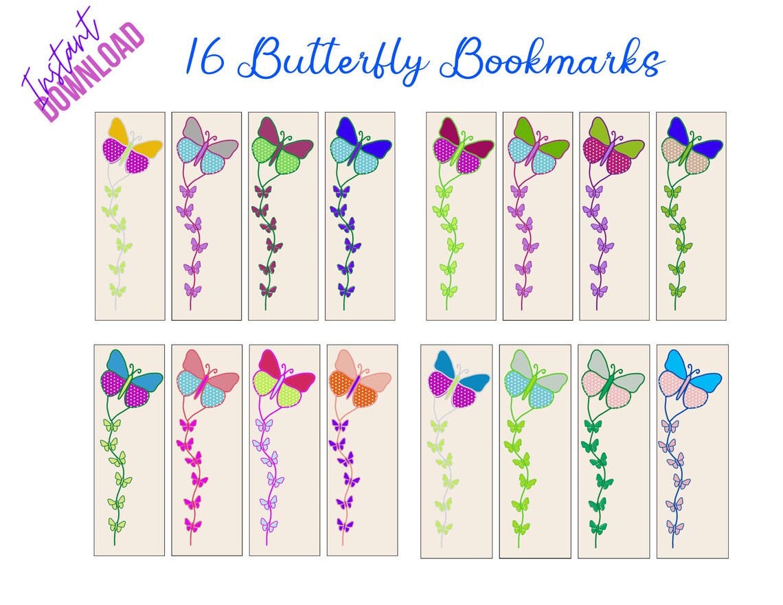 Butterflies Printable Bookmark Variety 16, Adult and Childrens Book ...