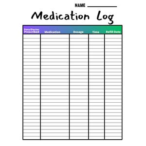 Medication Log Printable, Medication Tracker, Medication Intake Reminder, Medication List Template, Medication Schedule,6
