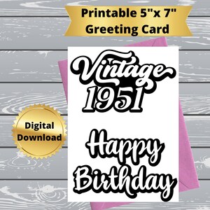 Cartão de aniversário engraçado para impressão da era vintage, cartão de aniversário engraçado para impressão, cartão de aniversário digital com citação engraçada, cartão de felicitações 5x7, 53