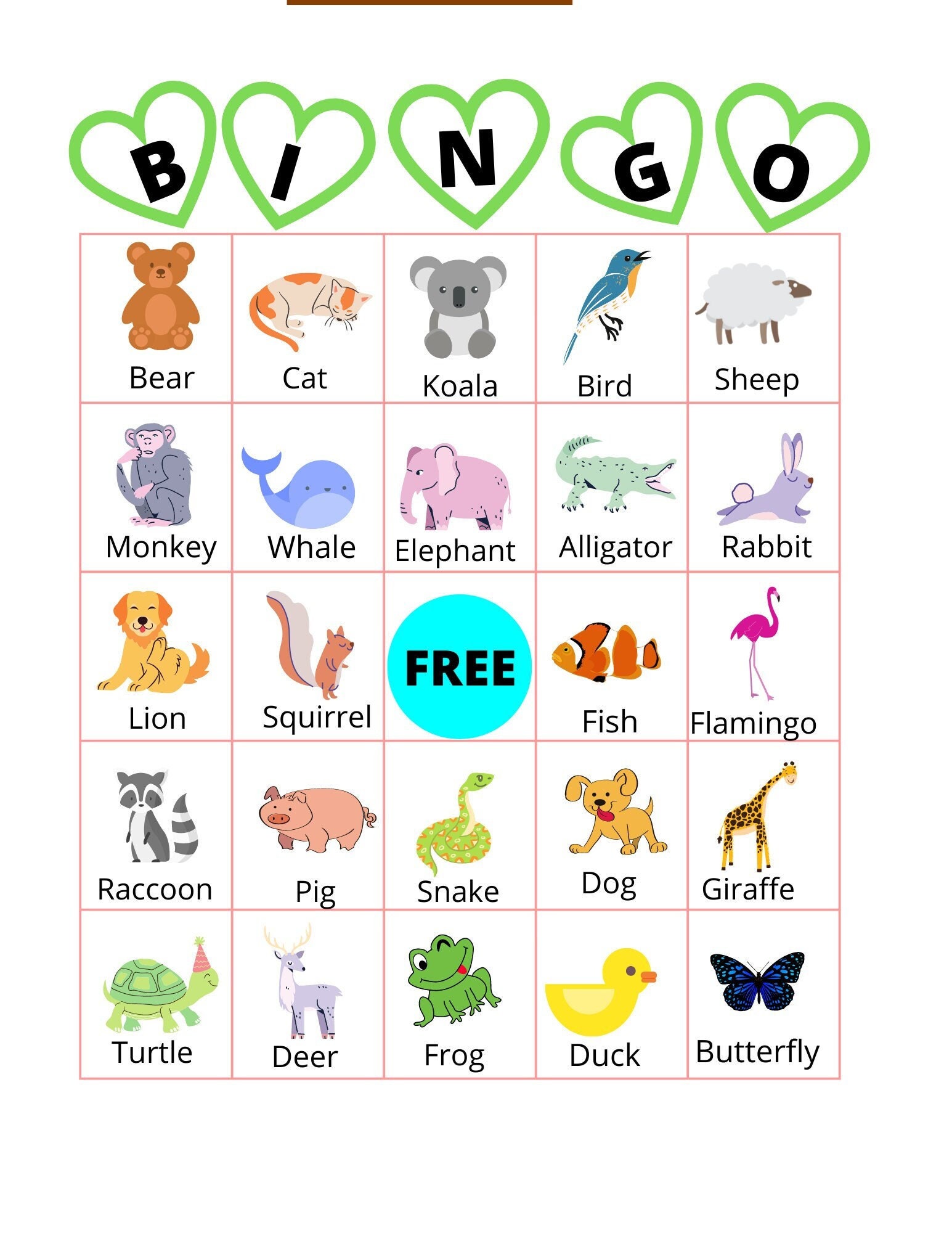 Animal Bingo Game for Children With Calling Cards and Bingo Markers Etsy